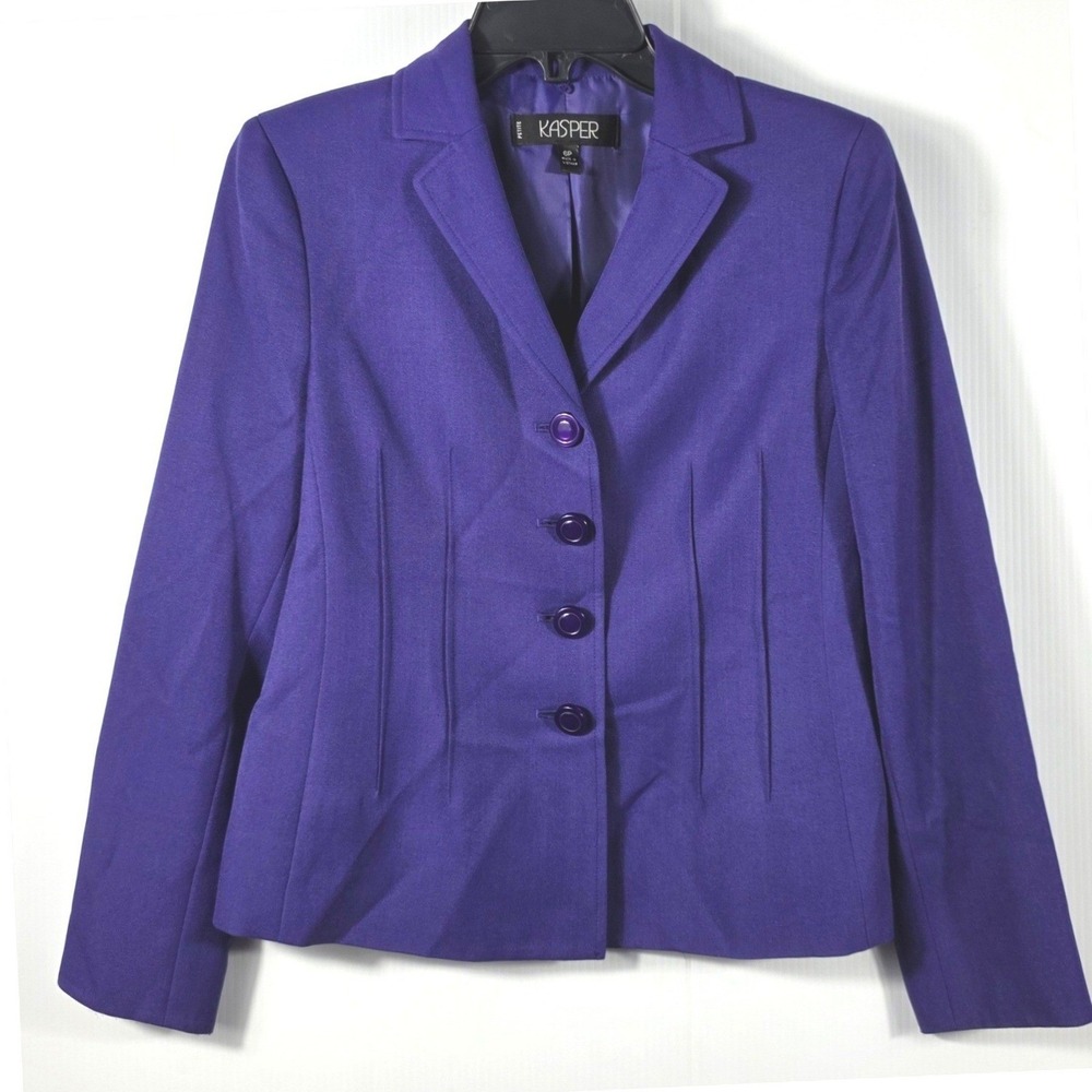 Kasper Petite Womens Purple 4-Button Pintuck Pleated Lined Blazer Jacket 6P - Picture 2 of 12